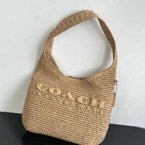 Coach Brooklyn 28 Woven Shoulder Bag Beige Woven Hobo Bag